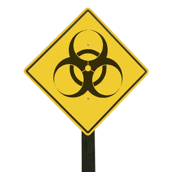 Κίτρινη πινακίδα με το σύμβολο του βιολογικού κινδύνου. — Φωτογραφία Αρχείου