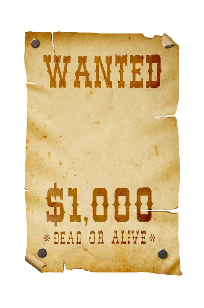 Old western wanted sign isolated , clipping path. — Stock Photo, Image