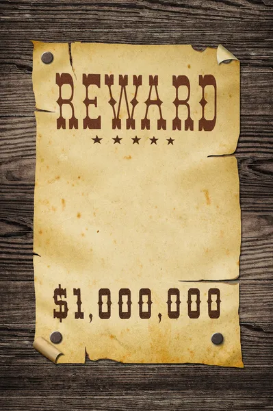 Old western reward sign. — Stock Photo, Image
