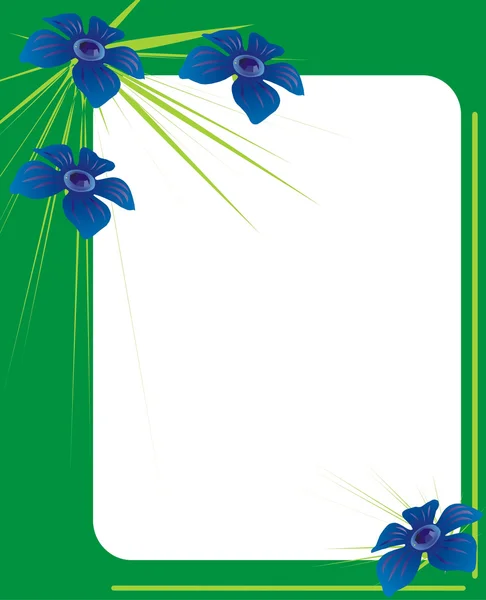 Green photo frame with blue flowers — Stock Photo, Image