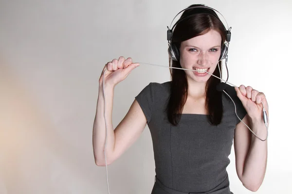 Woman with headset — Stock Photo, Image