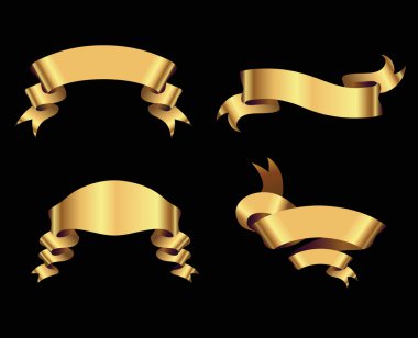 Golden ribbons on black background clipart