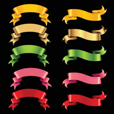 Set of colour ribbons isolated on black clipart