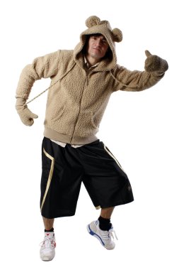 Krumping guy in a costume of a bear clipart
