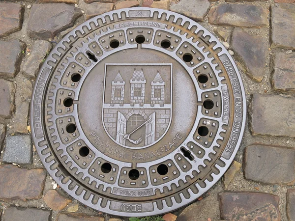 Manhole cover in the Czech — Stock Photo, Image
