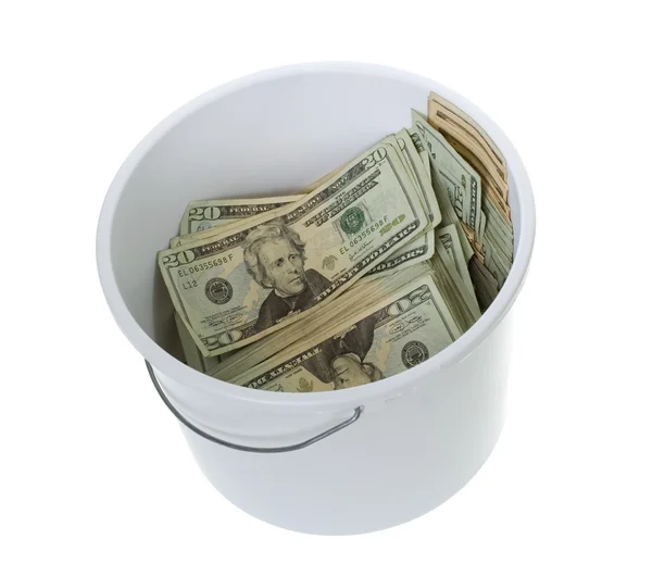 Twenty Dollar Bills Spilling out of Bucket — Stock Photo, Image