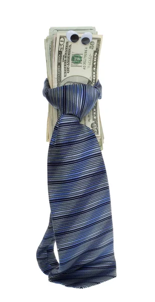 Tjugo dollar räkningar med google ögon bunden med en hals slips — Stockfoto