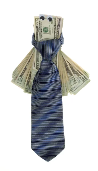 Veinte billetes de dólar con Google ojos atados con una corbata de cuello — Foto de Stock