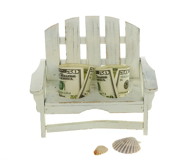 Two Fifty Dollar Bills Seated in a Chair — Stock Photo, Image