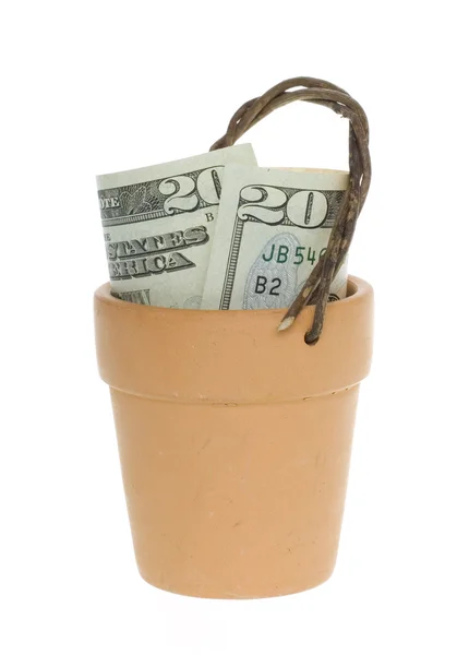 Twenty Dollar Bill in a Clay pot — Stock Photo, Image