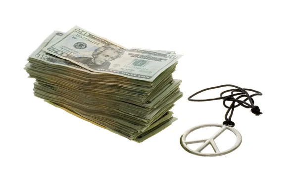 Twenty Dollar Bills Banded with Peace Sign Necklace — Stock Photo, Image