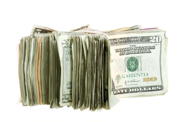 Yirmi dolar faturaları yığılmış ve birlikte bantlı — Stok fotoğraf