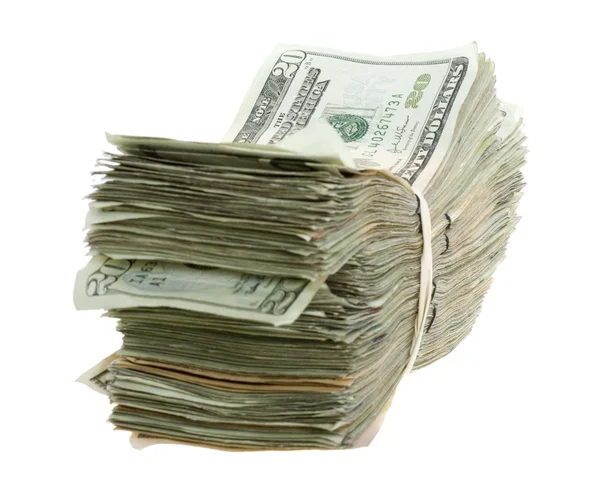 Twenty Dollar Bills Stacked and Banded Together — Stock Photo, Image