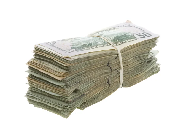 Fifty Dollar Bills Stacked and Banded Together — Stock Photo, Image
