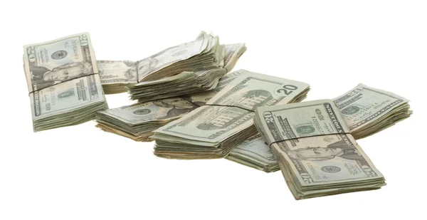 Groups of Twenty Dollar American Bills Banded Together — Stock Photo, Image