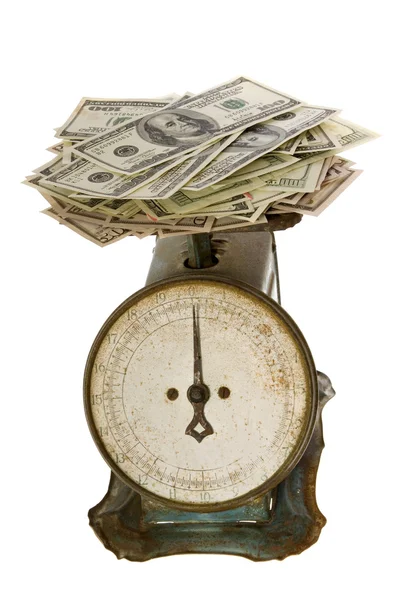 One Hundred Dollar Bills Weighing on an Antique Scale — Stock Photo, Image
