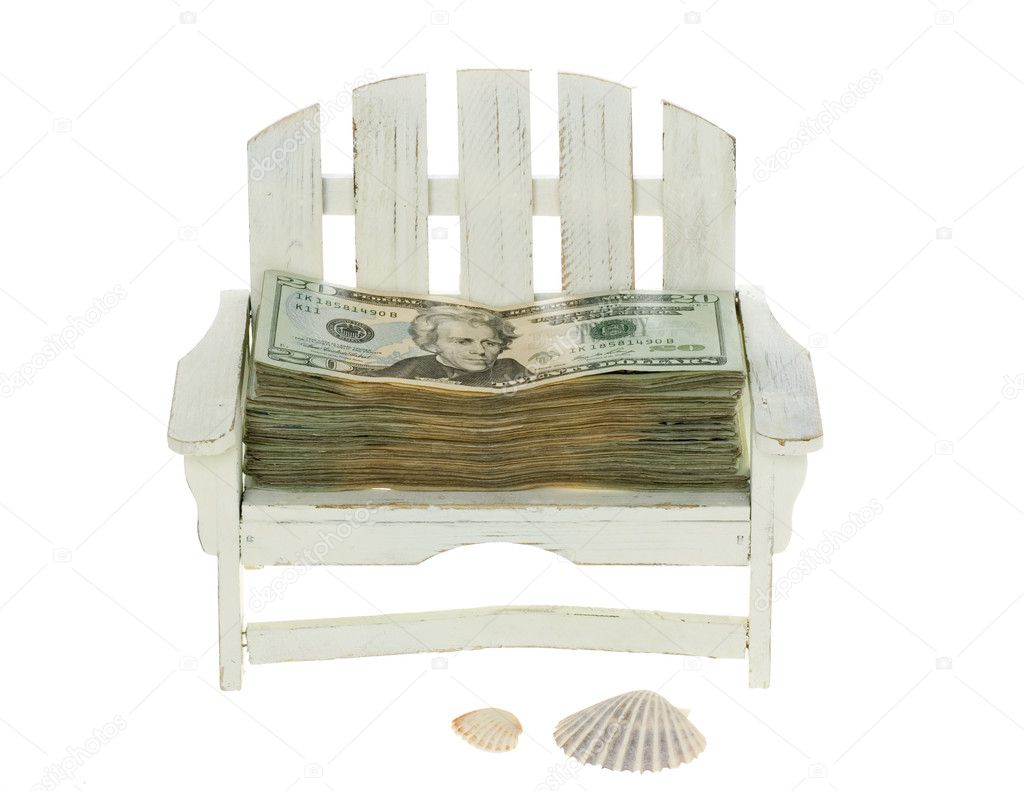 Big Stack of Twenty Dollar Bills in a Chair