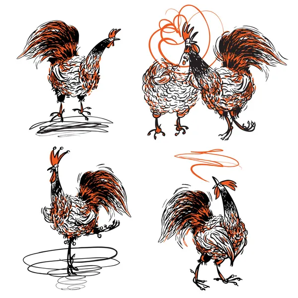 Coqs et une poule — Image vectorielle