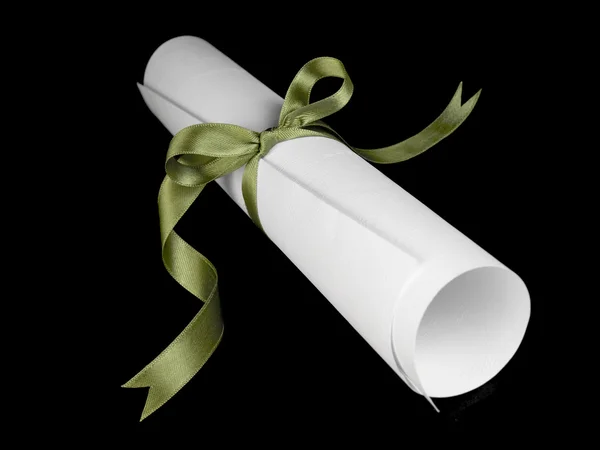 Diploma with green ribbon — Stock Photo, Image