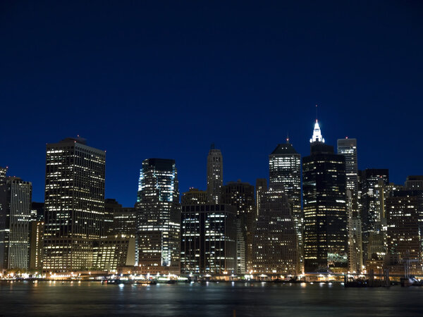 The New York skyline at twilight. View from Staten Island.