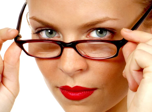 Secretery verwijdert haar bril — Stockfoto