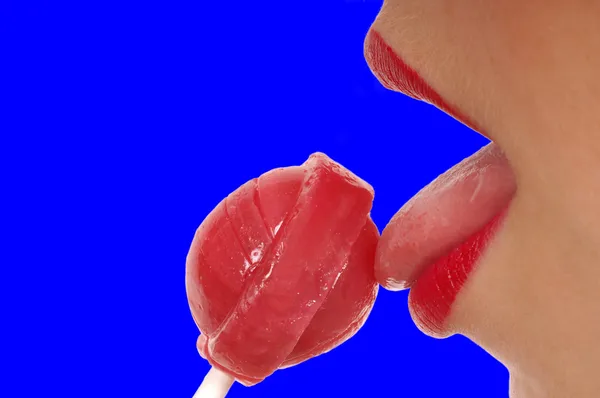Kvinna och lollipop — Stockfoto