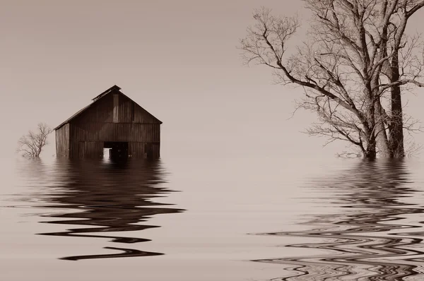 Flooded Iowa farmhouse — Stock Photo, Image