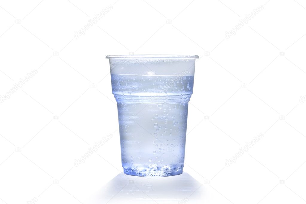 Plastic cup with water bubbles