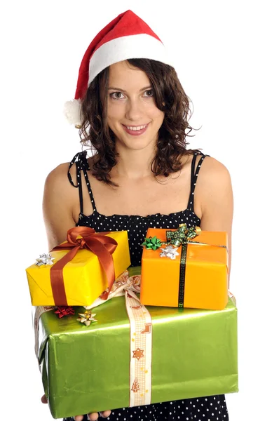 Chica bonita con regalos de Navidad — Foto de Stock