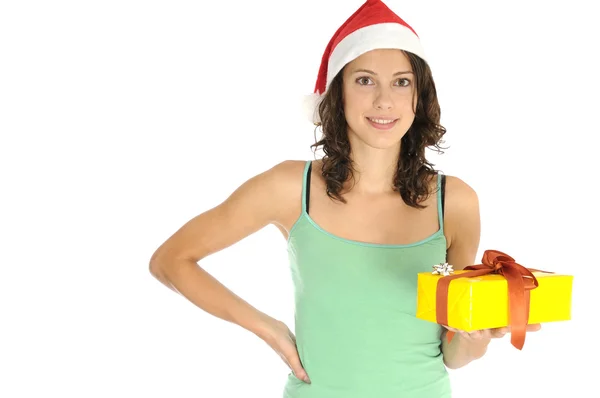 Girl holding christmas present — Stock Photo, Image