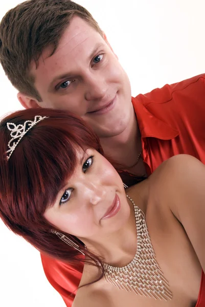 Casal jovem em vermelho — Fotografia de Stock