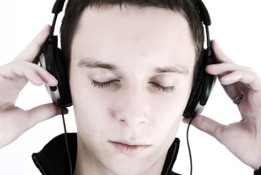 Young man in headphones clipart