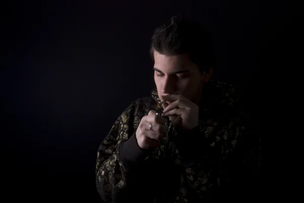 stock image Portrait of a young man with cigarette