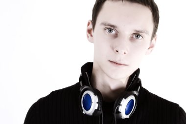 Young man with headphones clipart