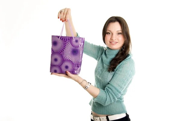 Fiatal lány bevásárló táska — Stock Fotó