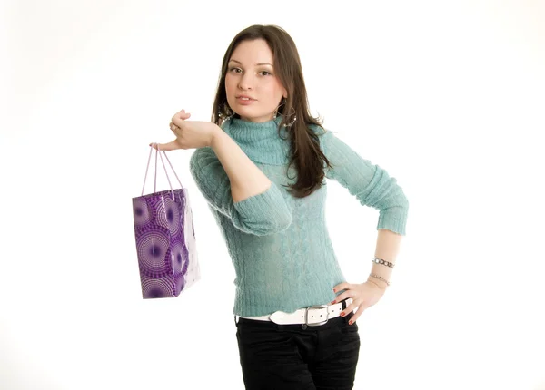 Chica joven con bolsa de compras — Foto de Stock