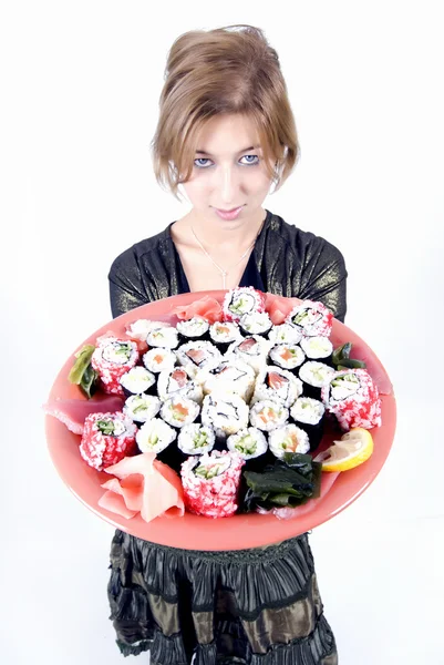 Menina com sushi — Fotografia de Stock