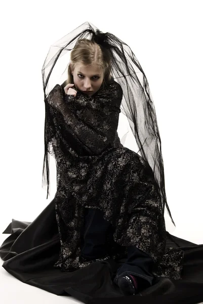 Gyönyörű Fiatal Menyasszony Elszigetelt Fehér Fekete — Stock Fotó