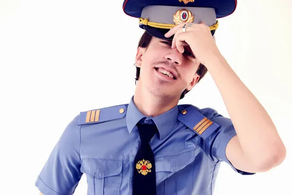 Young Laughing Policeman Isolated White — Stock Photo, Image