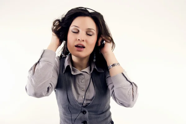 Jong Meisje Luisteren Naar Muziek Zingen — Stockfoto