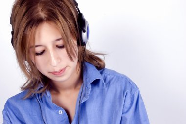 Young girl in headphones clipart