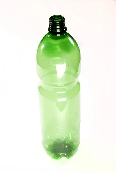 Garrafa Plástico Verde Isolado Fundo Branco — Fotografia de Stock
