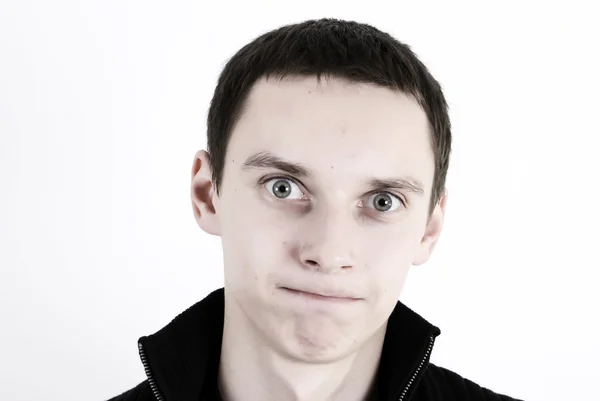 Podobizna Mladého Muže Legrační Obličej Výraz — Stock fotografie