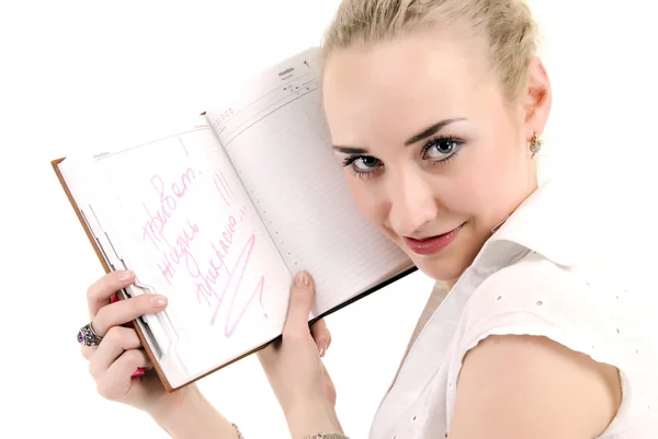 Junges hübsches Mädchen mit ihrem Notizbuch — Stockfoto