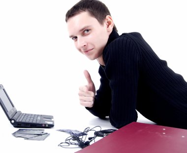 Young businessman pointing at you clipart