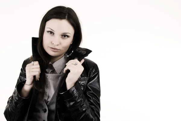 Young girl in leather jacket — Stock Photo, Image