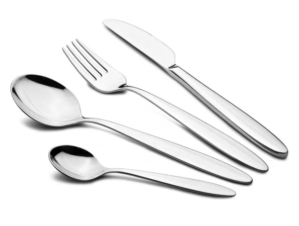 Набір срібла з виделкою, ножа та ложки (відсічний контур) — стокове фото