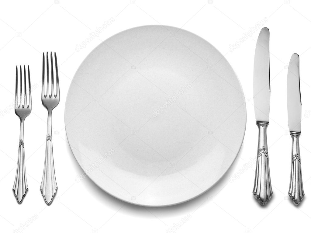 Setting with Plate, Knifes & Forks (clipping path)