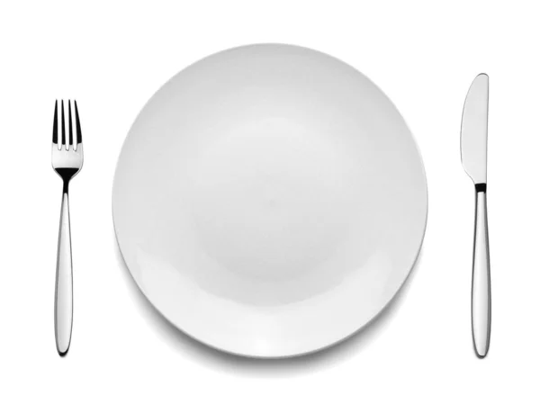 Setting with Plate, Knife & Fork (clipping path) — Stock Photo, Image