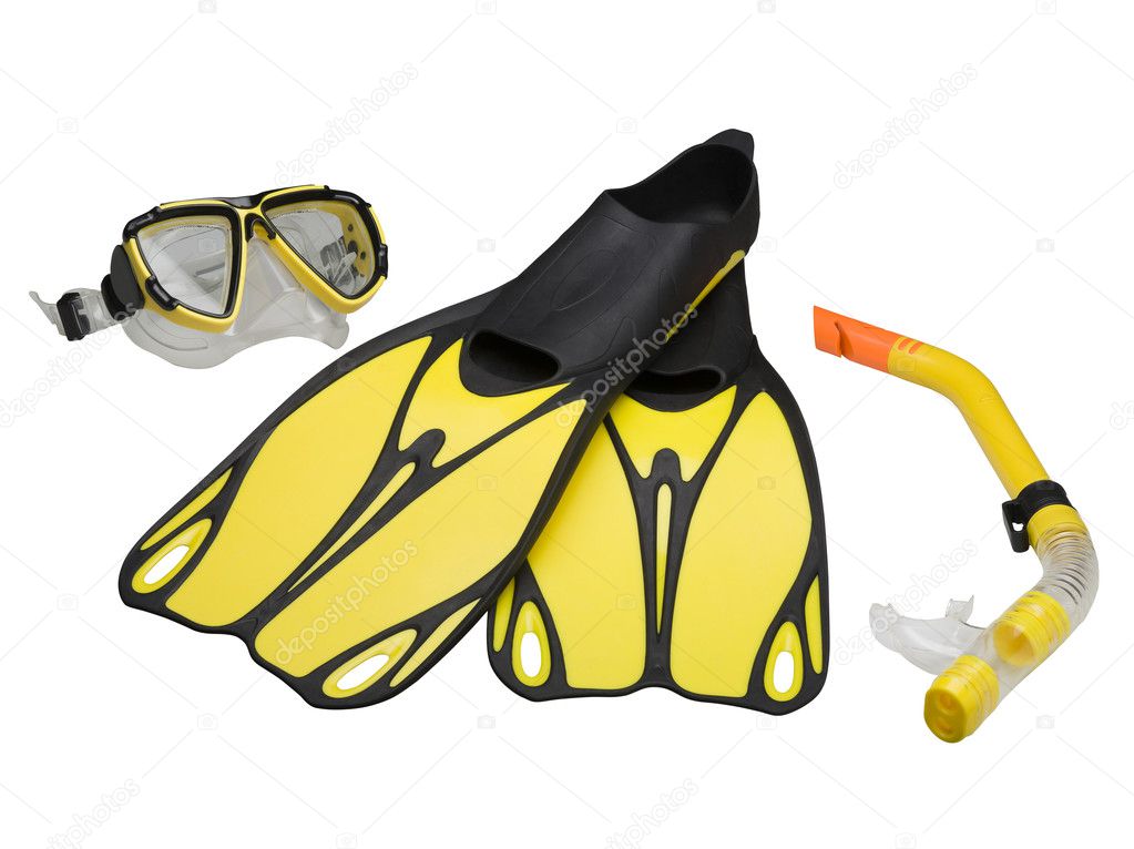 Fins, mask and snorkel (clipping path)
